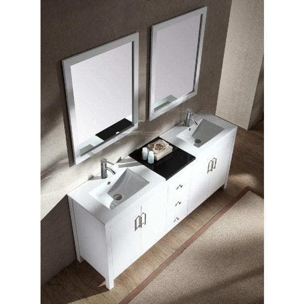 Ariel Hanson 72" Contemporary White Double Rectangle Sink Vanity Set
