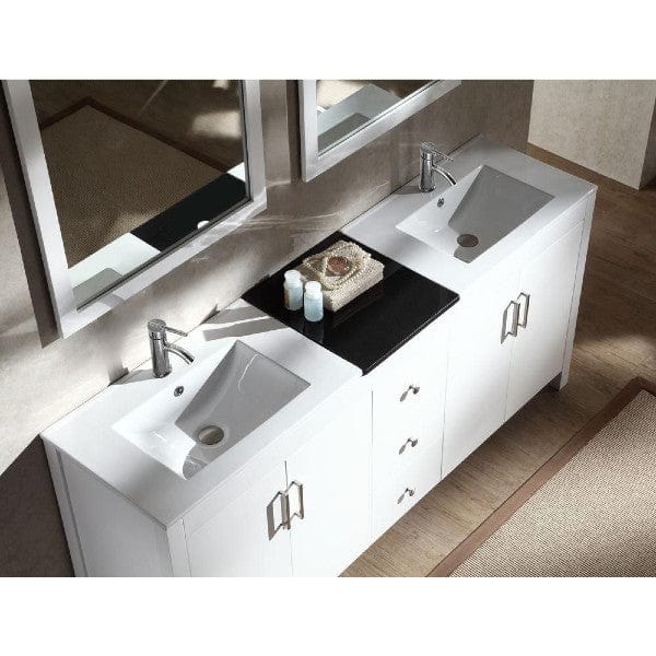 Ariel Hanson 72" Contemporary White Double Rectangle Sink Vanity Set