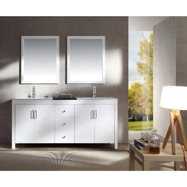Ariel Hanson 72" Contemporary White Double Rectangle Sink Vanity Set