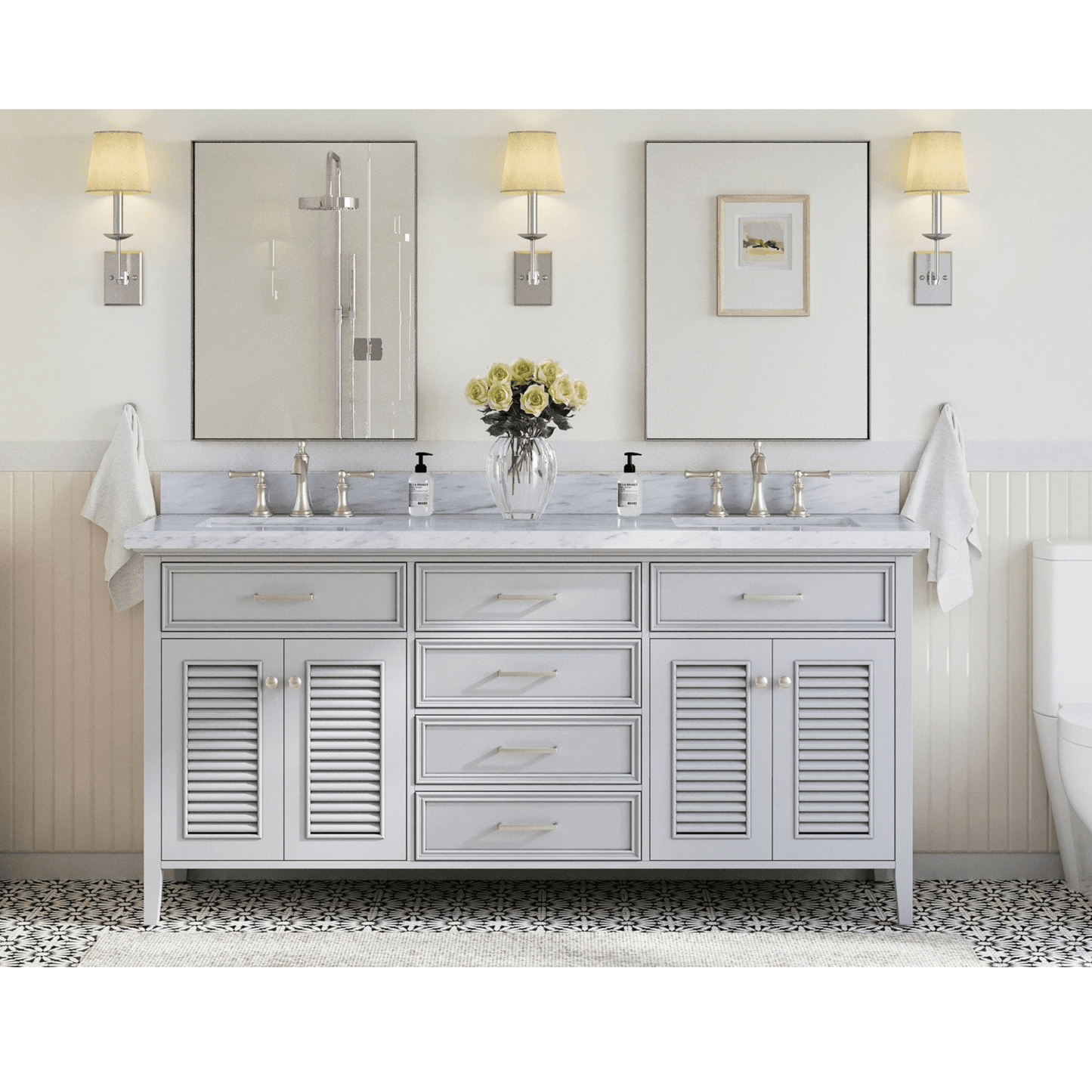 Ariel Kensington 73" Traditional Grey Double Sink Vanity