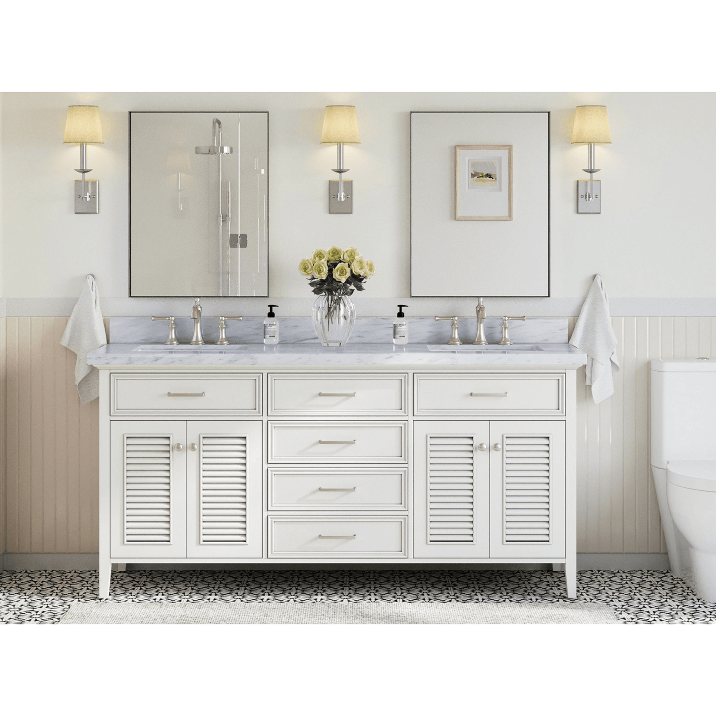 Ariel Kensington 73" Traditional White Double Sink Vanity