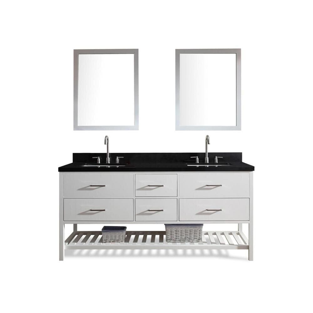 73" Double Sink Vanity Set With Absolute Black Granite Countertop In White