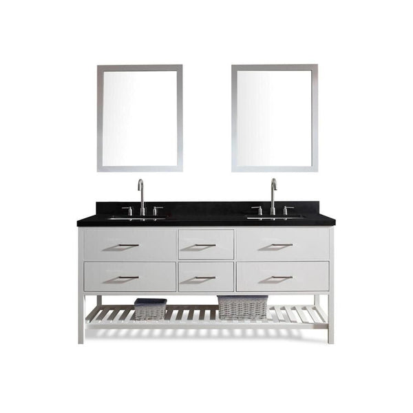 73 Double Sink Vanity Set With Absolute Black Granite Countertop In White