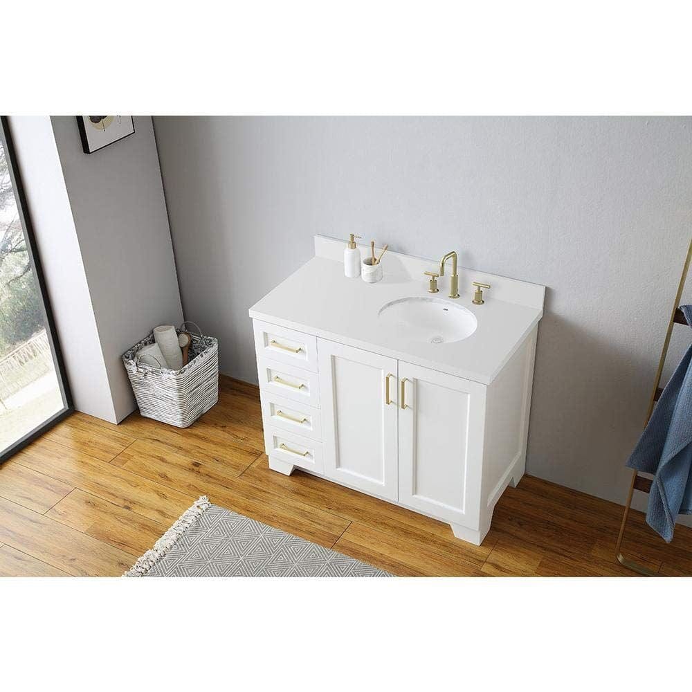 Ariel taylor 43 in. left offset rectangle sink vanity with white quartz  countertop in midnight blue