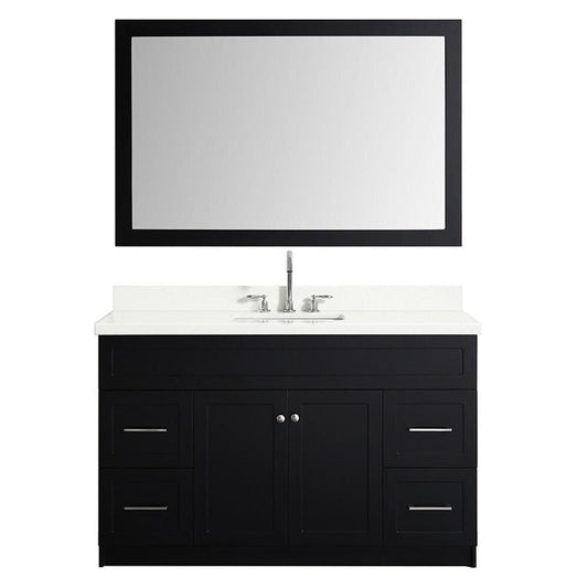 55" Single Sink Vanity Set With White Quartz Countertop In Black