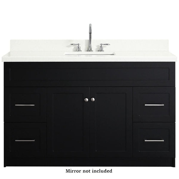 55 Single Sink Vanity Set With White Quartz Countertop In Black