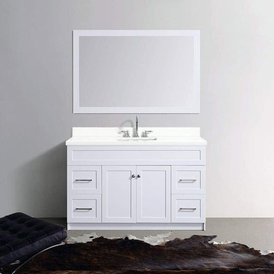 55" Single Sink Vanity Set With White Quartz Countertop In White