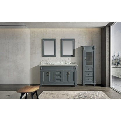 Hudson 60″ Gray Single Sink Vanity w/ Carrara Marble Top and 65" Linen Cabinet