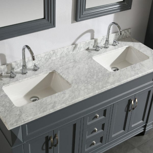 Hudson 60″ Gray Single Sink Vanity w/ Carrara Marble Top and 65" Linen Cabinet