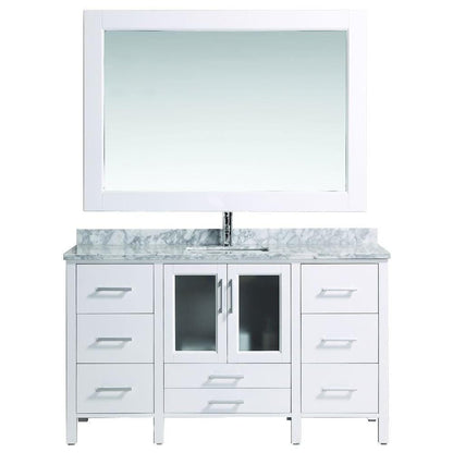 Design Element B60-DS-W | Stanton 60" Single Sink Vanity Set with Marble Top In White and Mirror (B60-DS-W)