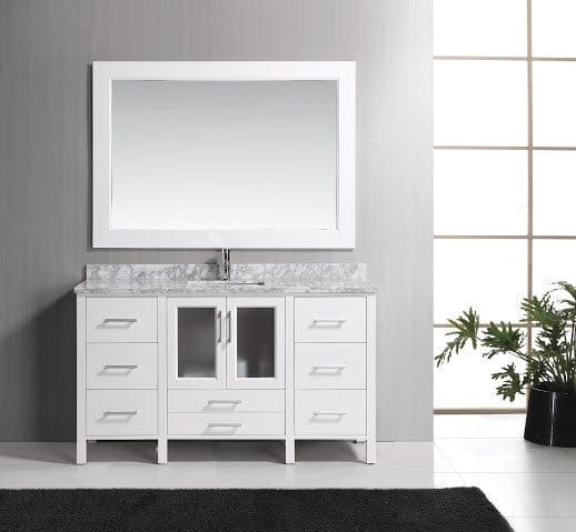 Design Element B60-DS-W | Stanton 60" Single Sink Vanity Set with Marble Top in White and Mirror