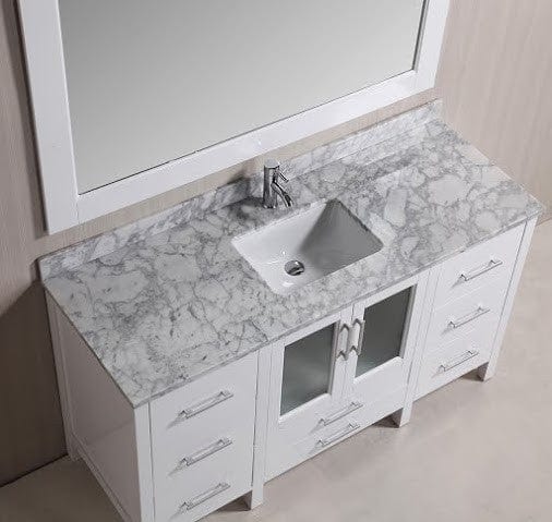 Design Element B60-DS-W | Stanton 60" Single Sink Vanity Set with Marble Top in White and Mirror