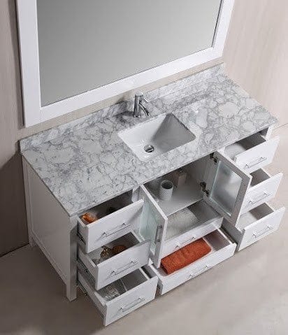 Design Element B60-DS-W | Stanton 60" Single Sink Vanity Set with Marble Top in White and Mirror