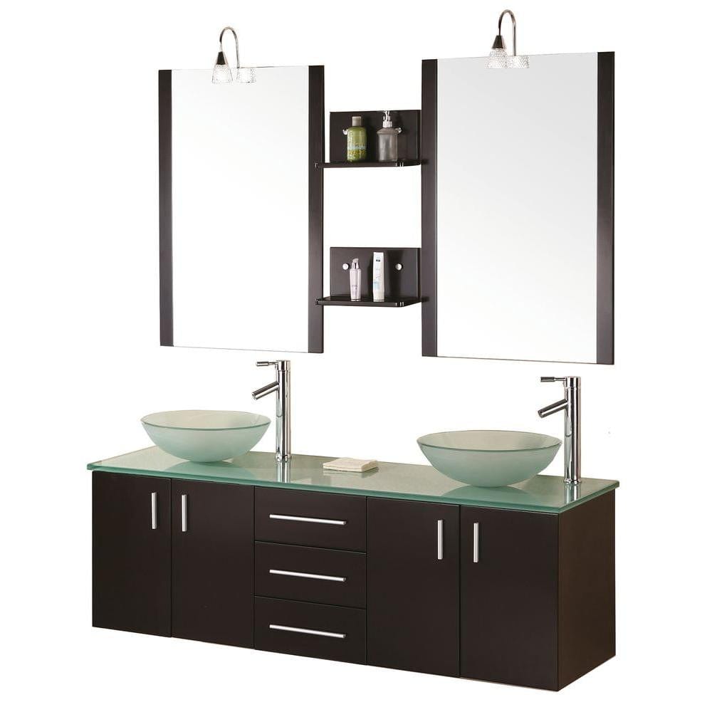 Design Element DEC005 | Portland 61" Double Sink - Wall Mount Vanity Set in Espresso