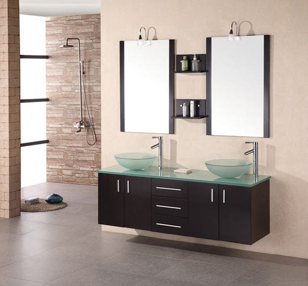 Design Element DEC005 | Portland 61" Double Sink - Wall Mount Vanity Set in Espresso