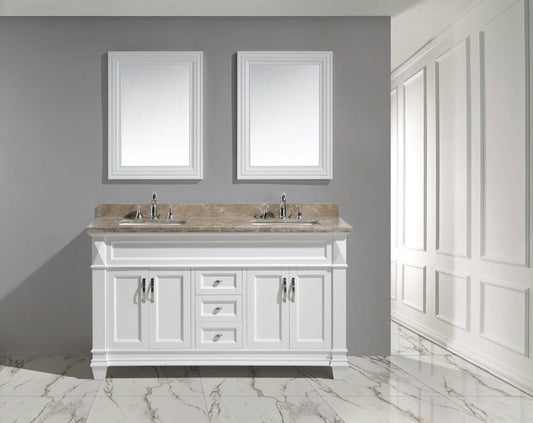 Design Element DEC059C-W-G | Hudson 60" Double Sink Vanity Set in White with Marble Top