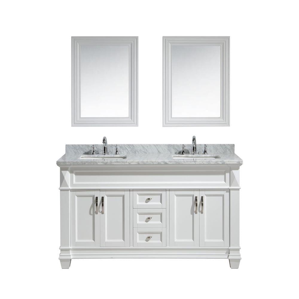 Design Element DEC059C-W-W | Hudson 60" Double Sink Vanity Set in White with White Carrara Marble Countertop (DEC059C-W-W)