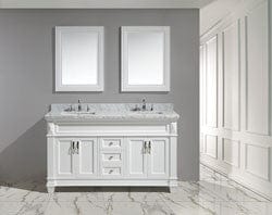 Design Element DEC059C-W-W | Hudson 60" Double Sink Vanity Set in White with White Carrara Marble Countertop