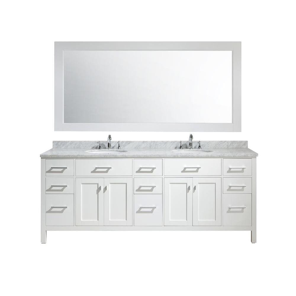 Design Element DEC059D-W | Hudson 72" Double Sink Vanity Set in White with White Carrara Marble Countertop (DEC059D-W)