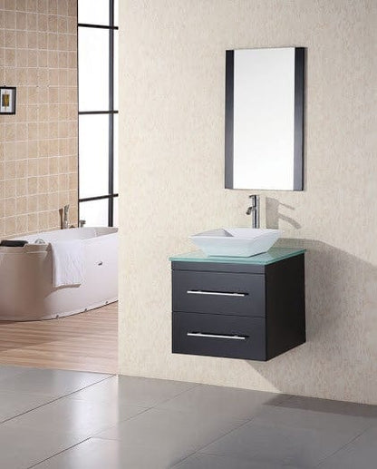 Design Element DEC071C-G | Portland 24" Single Sink - Wall Mount Vanity Set in Espresso w/ Glass Top