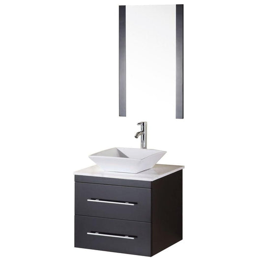 Design Element DEC071C-W | Portland 24" Single Sink - Wall Mount Vanity Set in Espresso w/ White Marble Top