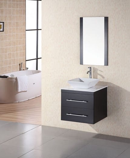 Design Element DEC071C-W | Portland 24" Single Sink - Wall Mount Vanity Set in Espresso w/ White Marble Top