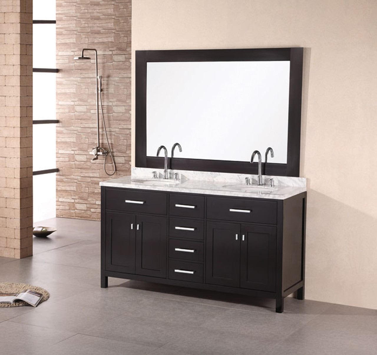 Design Element DEC076A | London 61" Double Sink Vanity Set in Espresso