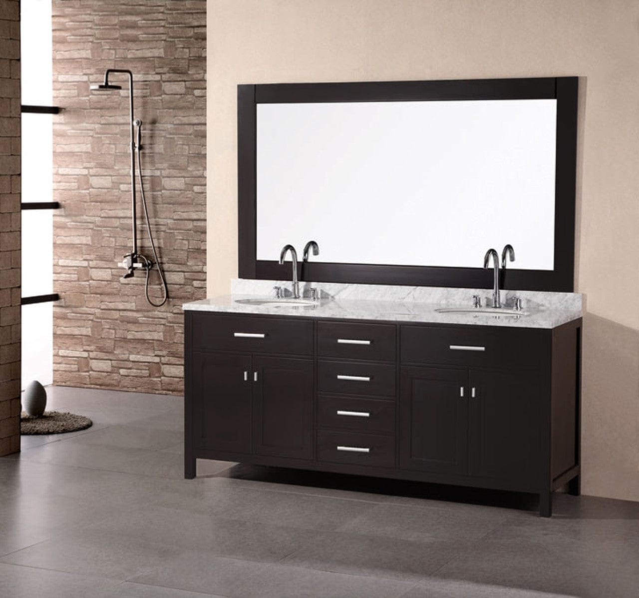 Design Element DEC076B | London 72" Double Sink Vanity Set in Espresso