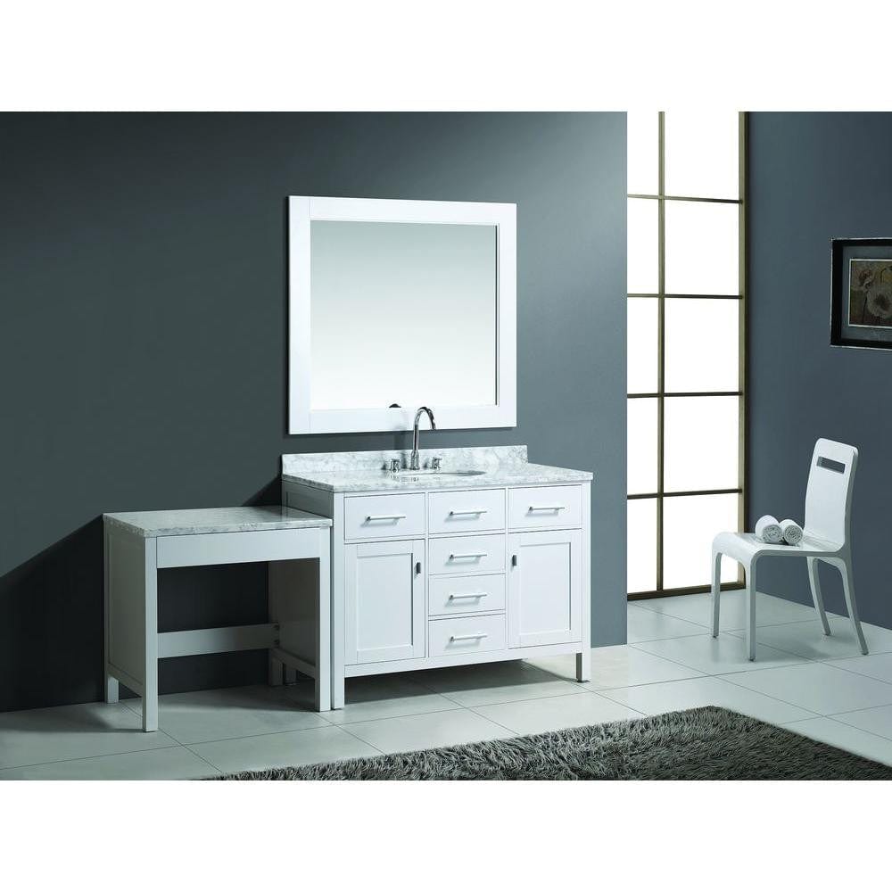 Design Element DEC076C-W_MUT-W | London Stanmark 48" Single Sink Vanity Set in White Finish with Make-up table in White