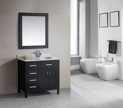 Design Element DEC076D-L | London 36" Single Sink Vanity Set in Espresso Finish with Drawers on the Left