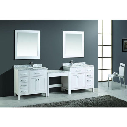 Design Element DEC076D-W_DEC076D-L-W_MUT-W | Two London Stanmark 36" Single Sink Vanity Set in White with One Make-up table in White