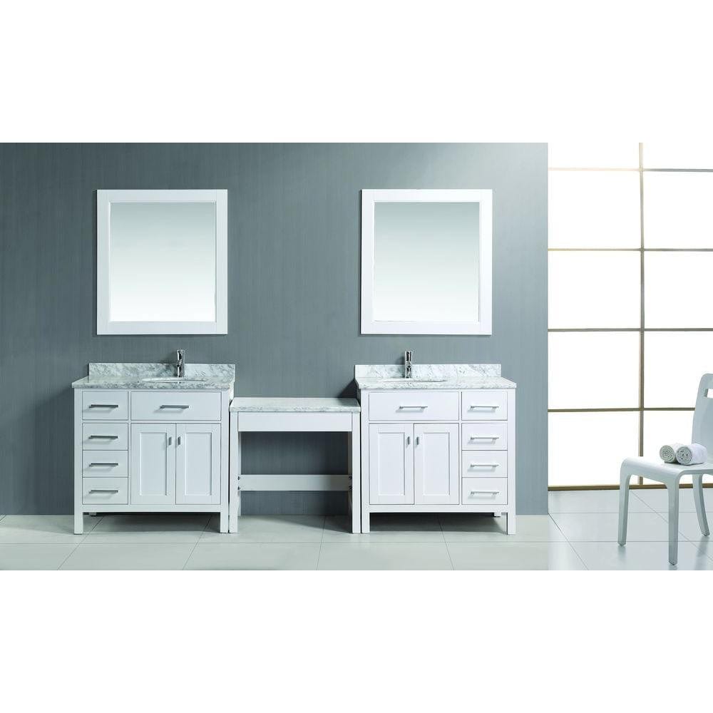 Design Element DEC076D-W_DEC076D-L-W_MUT-W | Two London Stanmark 36" Single Sink Vanity Set in White with One Make-up table in White
