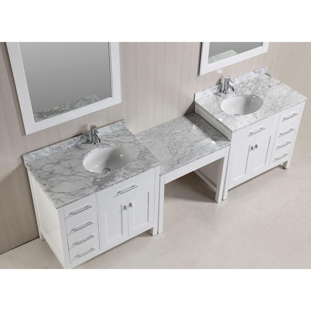 Design Element DEC076D-W_DEC076D-L-W_MUT-W | Two London Stanmark 36" Single Sink Vanity Set in White with One Make-up table in White