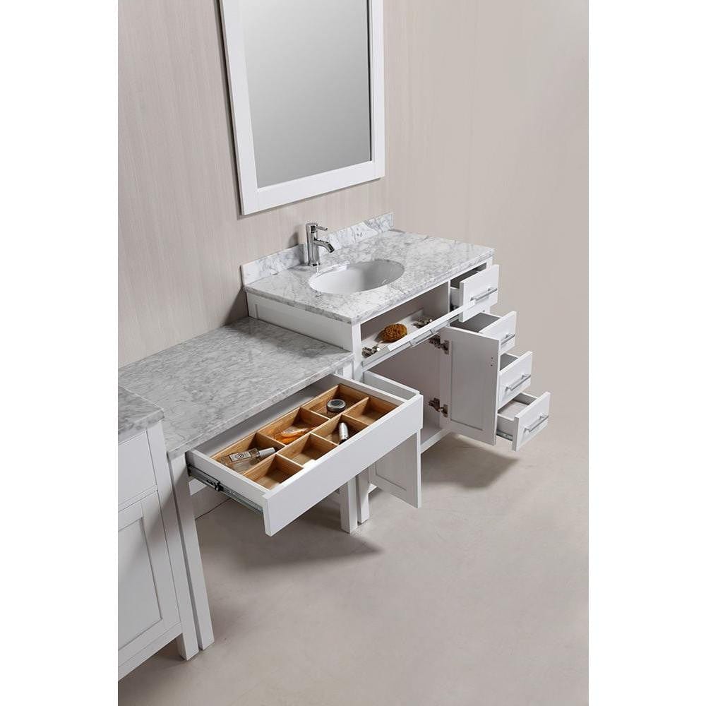 Design Element DEC076D-W_DEC076D-L-W_MUT-W | Two London Stanmark 36" Single Sink Vanity Set in White with One Make-up table in White