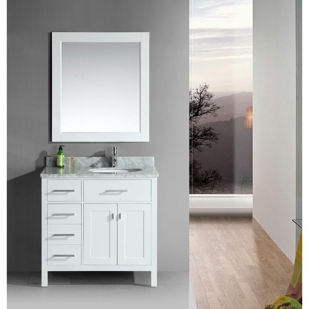 Design Element DEC076D-W-L | London Stanmark 36" Single Sink Vanity Set in White Finish with Drawers on the Left