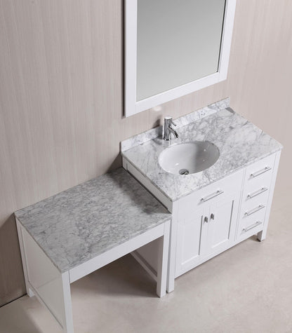 Design Element DEC076D-W_MUT-W | London 36" Single Sink Vanity Set in White with One Make-up table in White