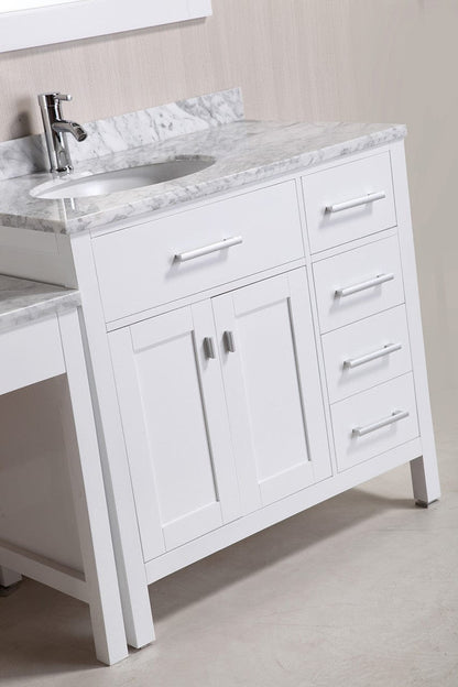 Design Element DEC076D-W_MUT-W | London 36" Single Sink Vanity Set in White with One Make-up table in White