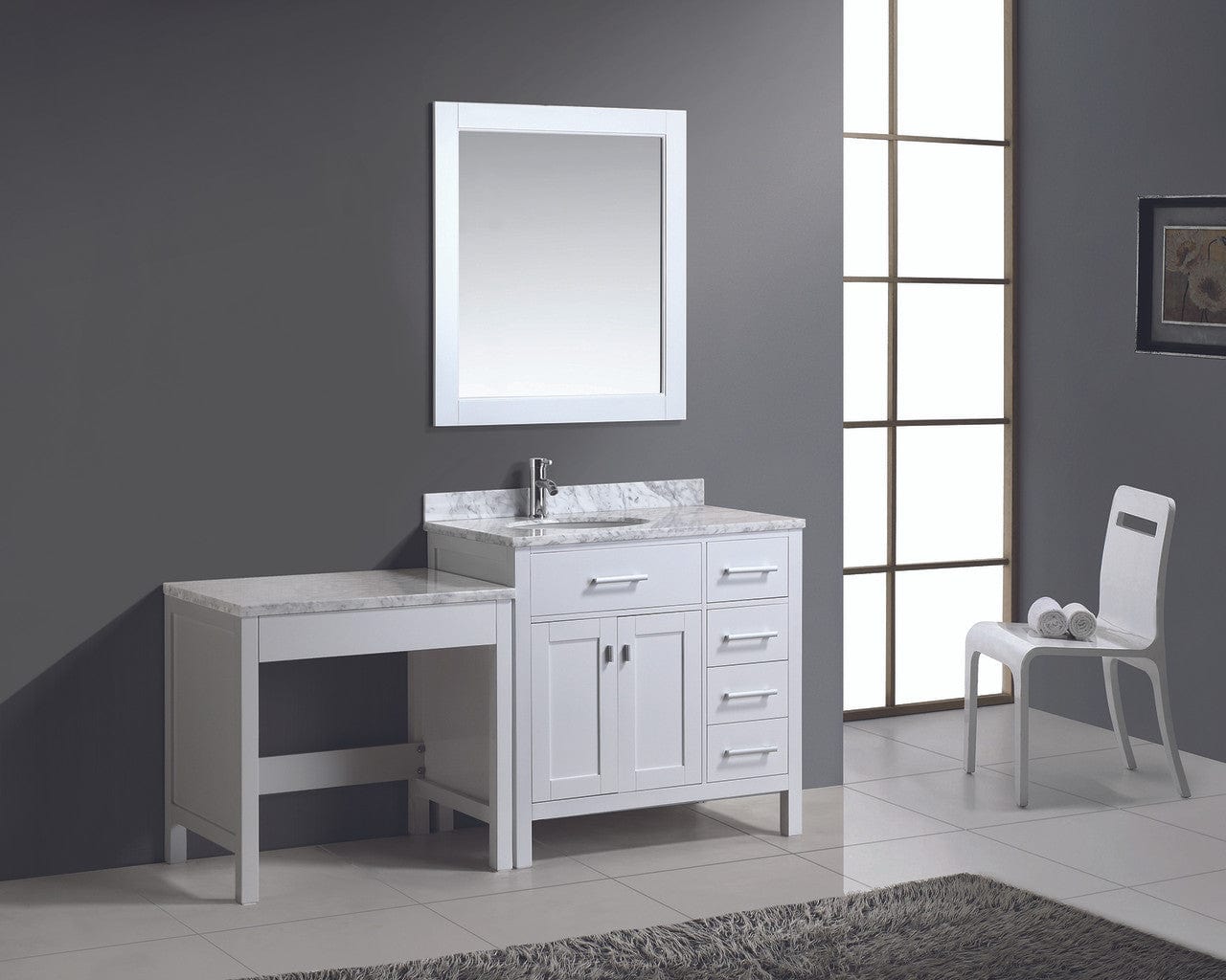 Design Element DEC076D-W_MUT-W | London 36" Single Sink Vanity Set in White with One Make-up table in White