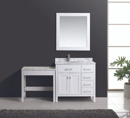 Design Element DEC076D-W_MUT-W | London 36" Single Sink Vanity Set in White with One Make-up table in White