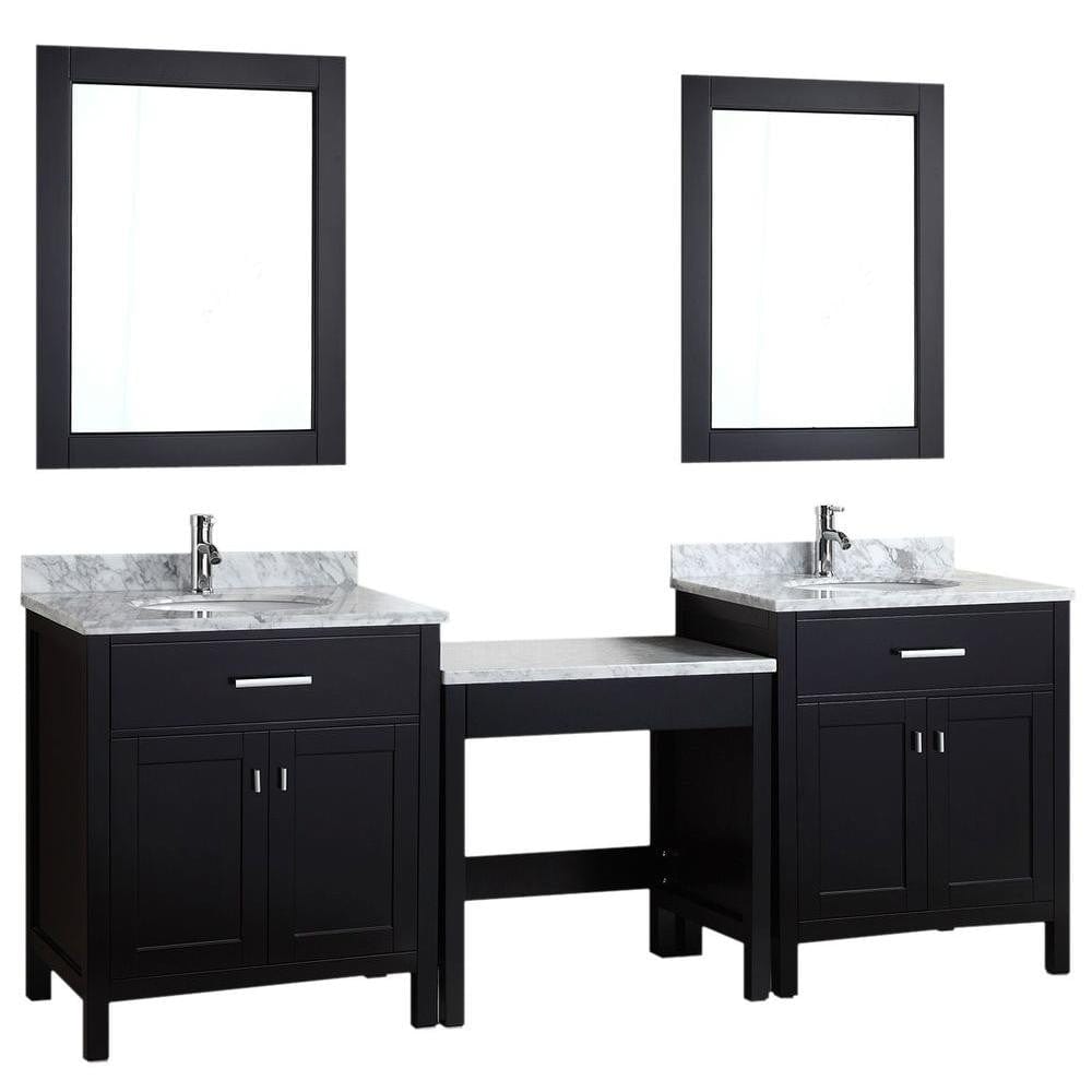 Two London 30" Single Sink Vanity Set in Espresso and One Make-up table in Espresso