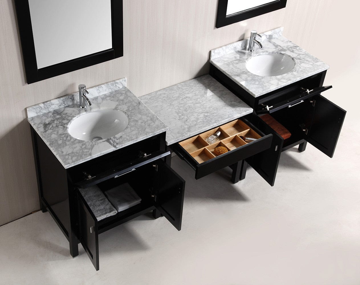 Design Element DEC076EX2_MUT | Two London 30" Single Sink Vanity Set in Espresso and One Make-up table in Espresso