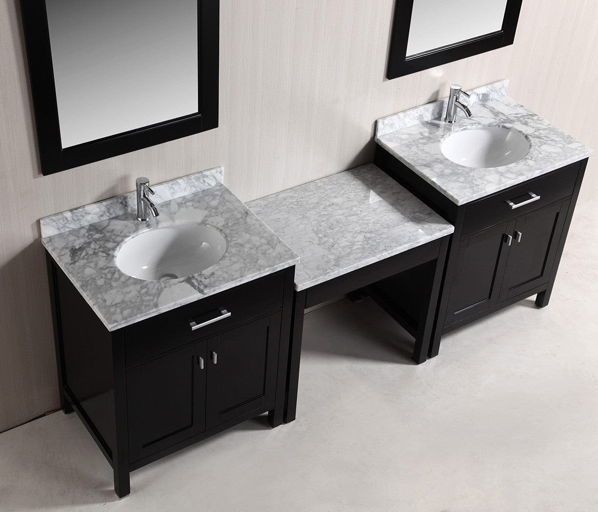 Design Element DEC076EX2_MUT | Two London 30" Single Sink Vanity Set in Espresso and One Make-up table in Espresso