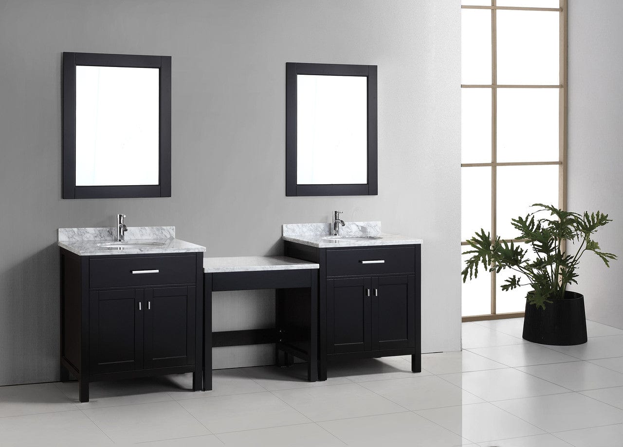 Design Element DEC076EX2_MUT | Two London 30" Single Sink Vanity Set in Espresso and One Make-up table in Espresso