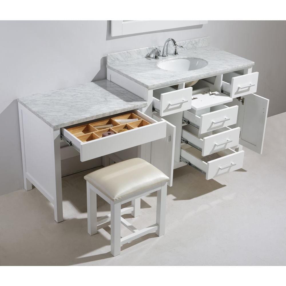 Design Element DEC076F-W_MUT-W | London Stanmark 42" Single Sink Vanity Set in White Finish with One Make-up table in White