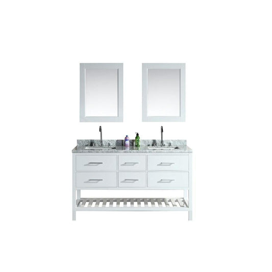 London 61" Double Sink Vanity Set in White