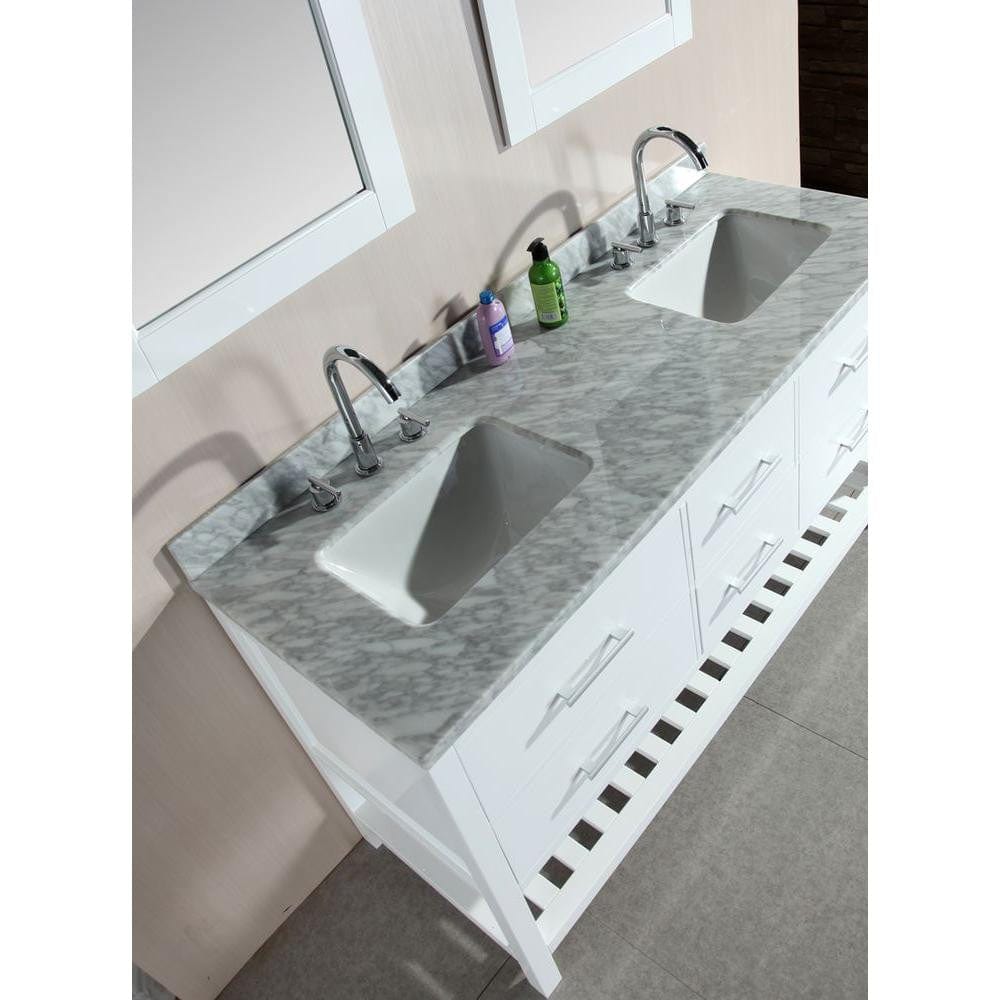 Design Element DEC077C-W | London Cambridge 61" Double Sink Vanity Set in White with Open Bottom