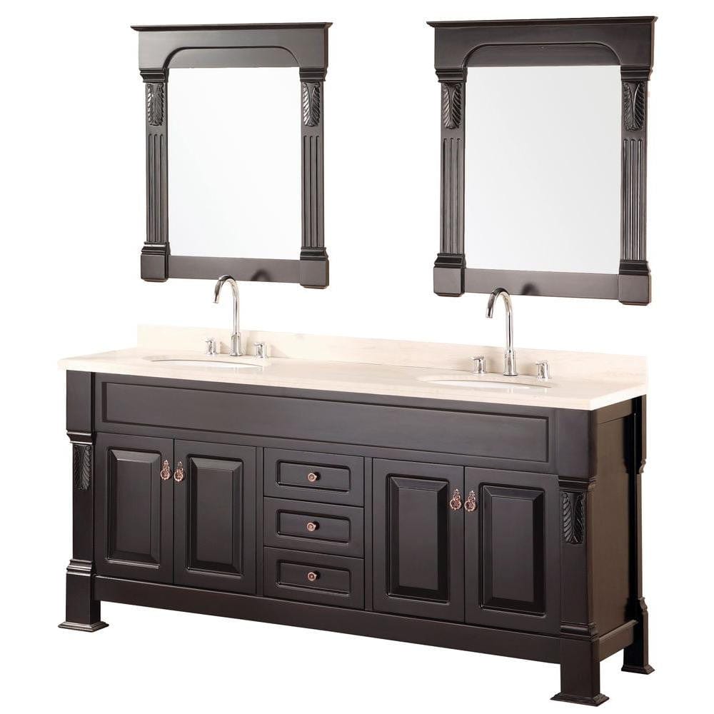 Design Element DEC081B | Marcos 72" Double Sink Vanity Set with Travertine Stone Countertop in Espresso