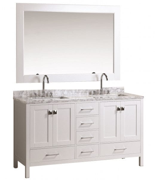 Design Element DEC082A-W | London 60" Double Sink Vanity Set in White Finish
