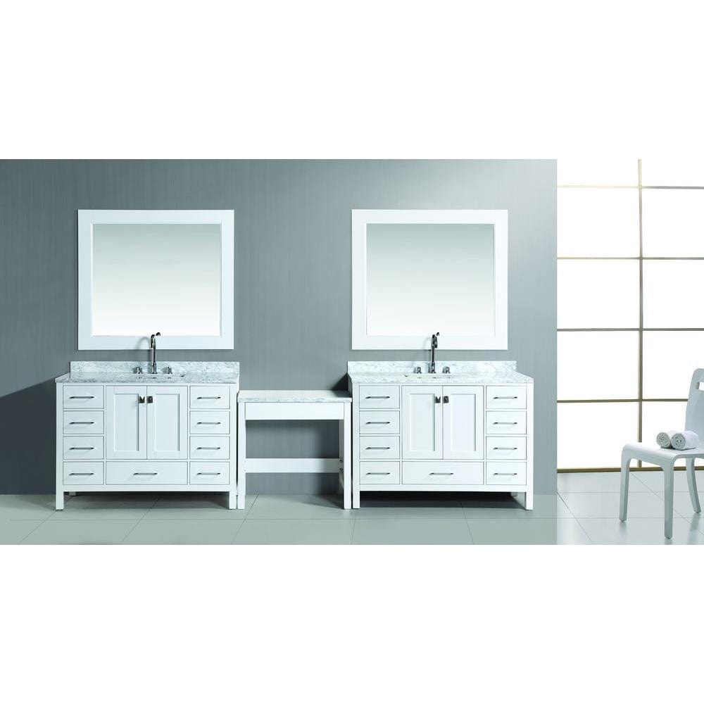 Design Element DEC082C-Wx2_MUT-W | Two London Hyde 48" Single Sink Vanity Set in White Finish with One Make-up table in White