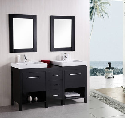 Design Element DEC091B | New York 60" Double Sink Vanity Set in Espresso